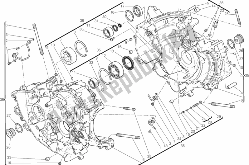All parts for the 010 - Half-crankcases Pair of the Ducati Superbike 1199 Panigale ABS Brasil 2015